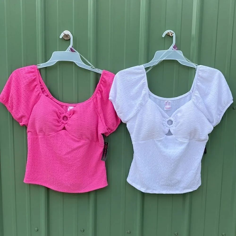 Pucker Knit Keyhole Short Sleeve Top Blouse Shirt 2-Pack Size XXL